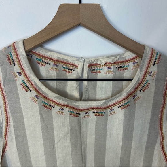 Altar’d State Sleeveless Striped Ruffle Peplum Tank Top, Size Large, Gray/White - Picture 2 of 8